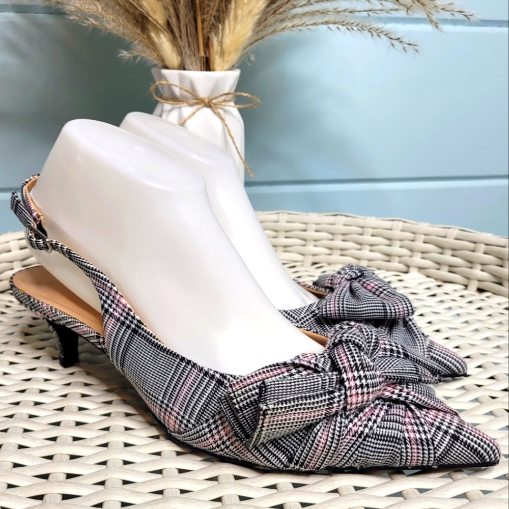 Zara Trafaluc Slingback Houndstooth Bow Kitten Heel 41